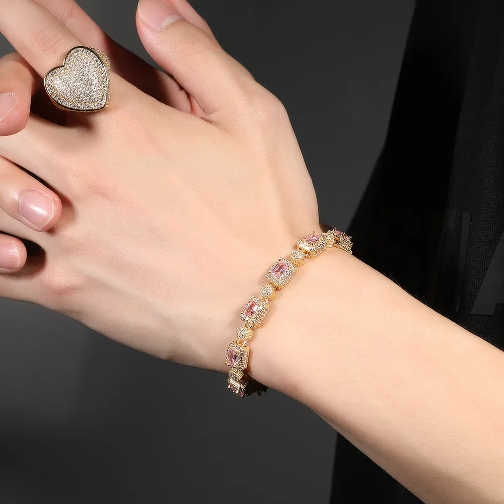 Hip Hop Koper Ingelegd Roze Zirkoon Tennis Armband Mannen Vrouwen Dia Gemengd 7inch 8inch Kristal Armbanden Sieraden Accessoires_voghion.com