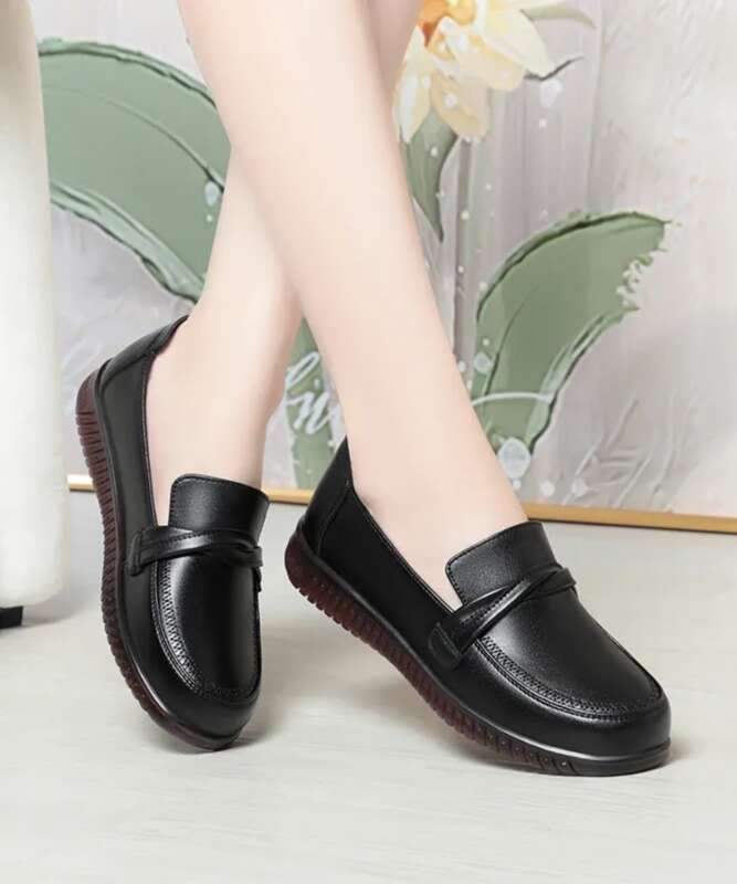 AIYUQI Female Flats Genuine Leather Spring Round Head Casual Large Size Women's Mom Shoes_voghion.com
