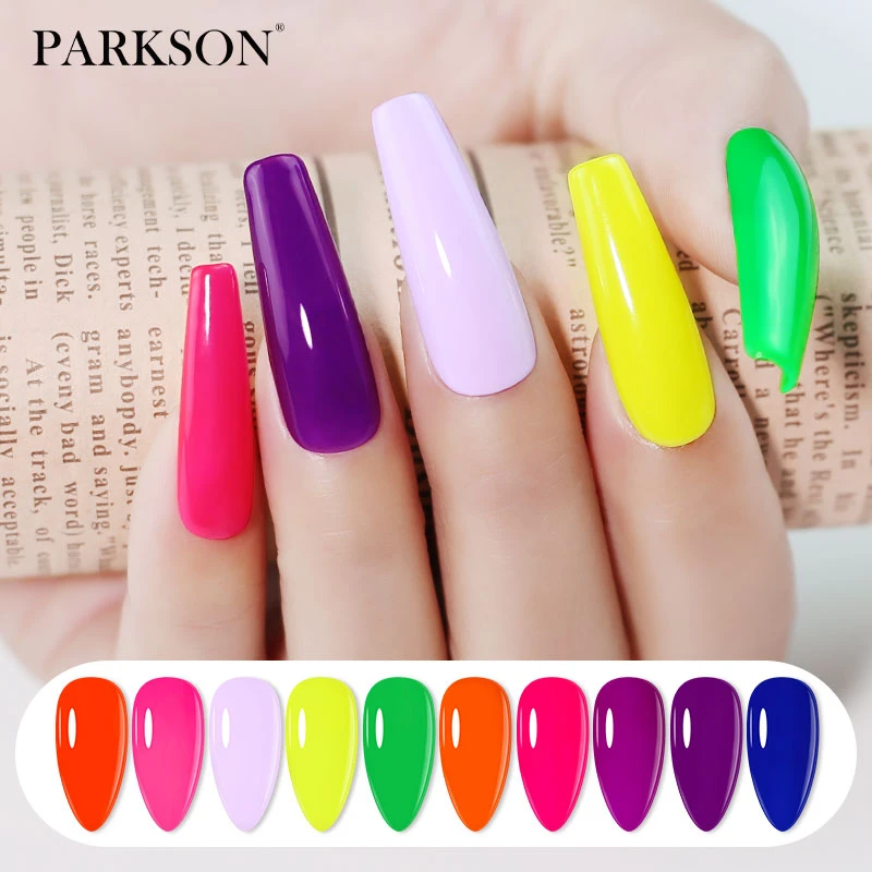 Parkson Smalto per unghie gel fluorescente Neon Giallo Verde Blu Gel colorato Soak Off Gel UV Smalto per unghie per nail art Top Base Coat_voghion.com