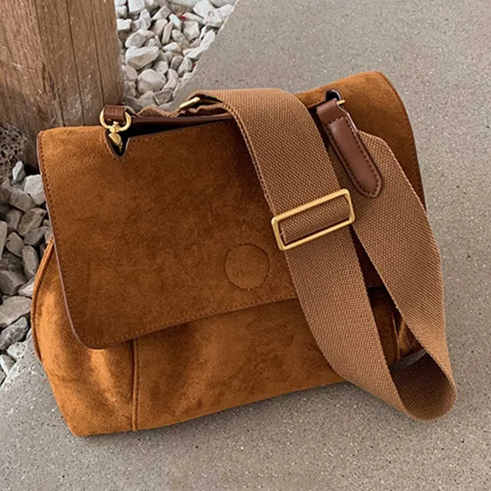 Damen-Retro-SG-Tasche mit verstellbarem Riemen und großem Fassungsvermögen, stilvolle, lässige Geldbörse aus Veloursmaterial für den täglichen GebrauchC241216_voghion.com