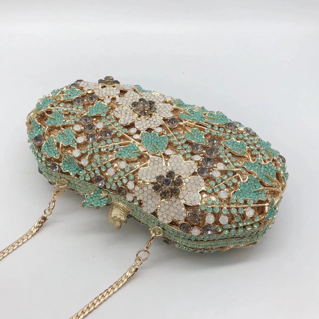 Women Green Color Crystal Evening Bags Bridal Wedding Party Rhie Minaudiere Handbags Ladies Gala Dinner Stone Clutch_voghion.com