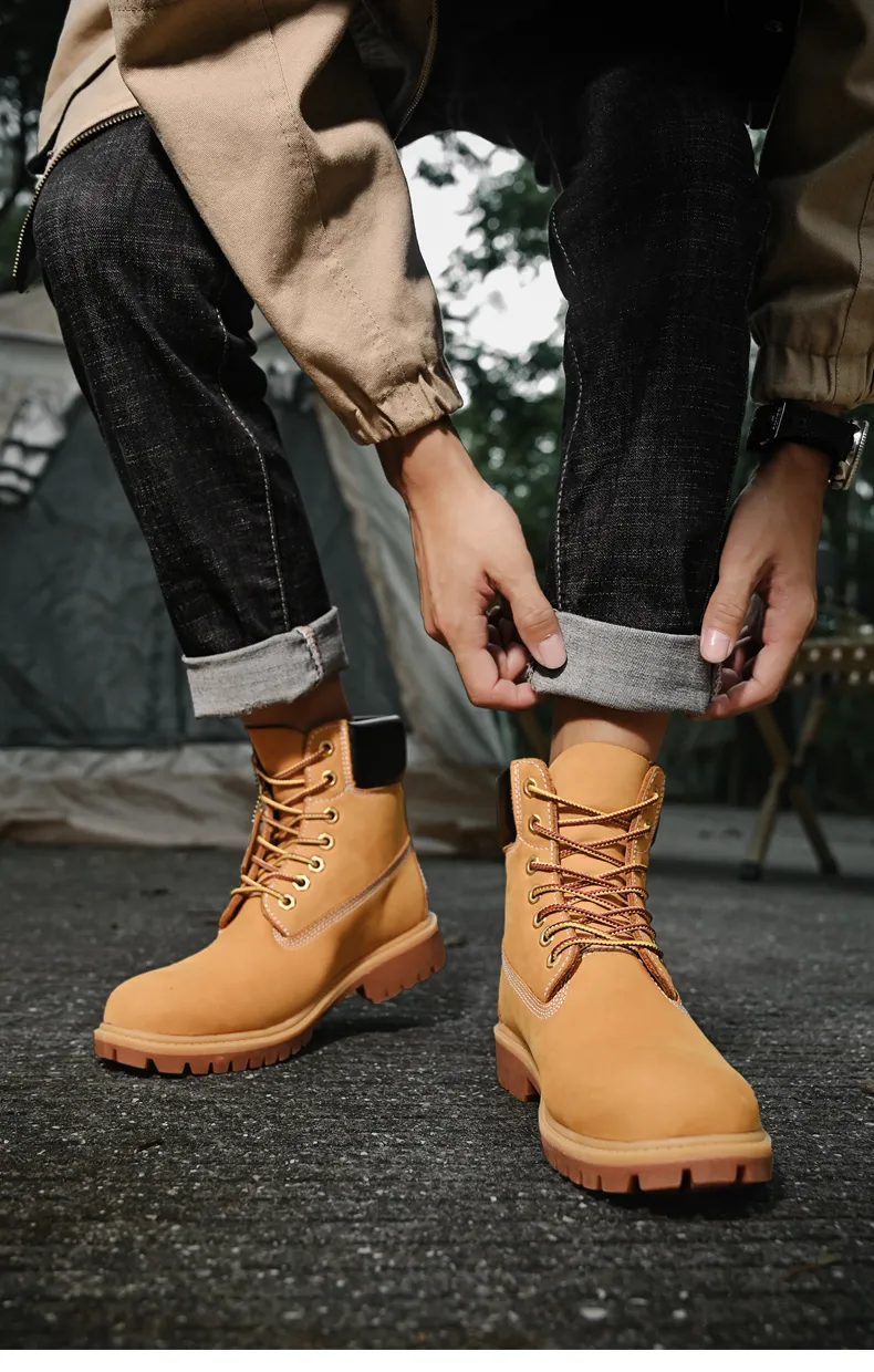 Men High Top Men's Leather Winter Fashion Plush Warm Shoes Outdoor Sneakers Lace Up Non-Slip Ankle Boots Male_voghion.com