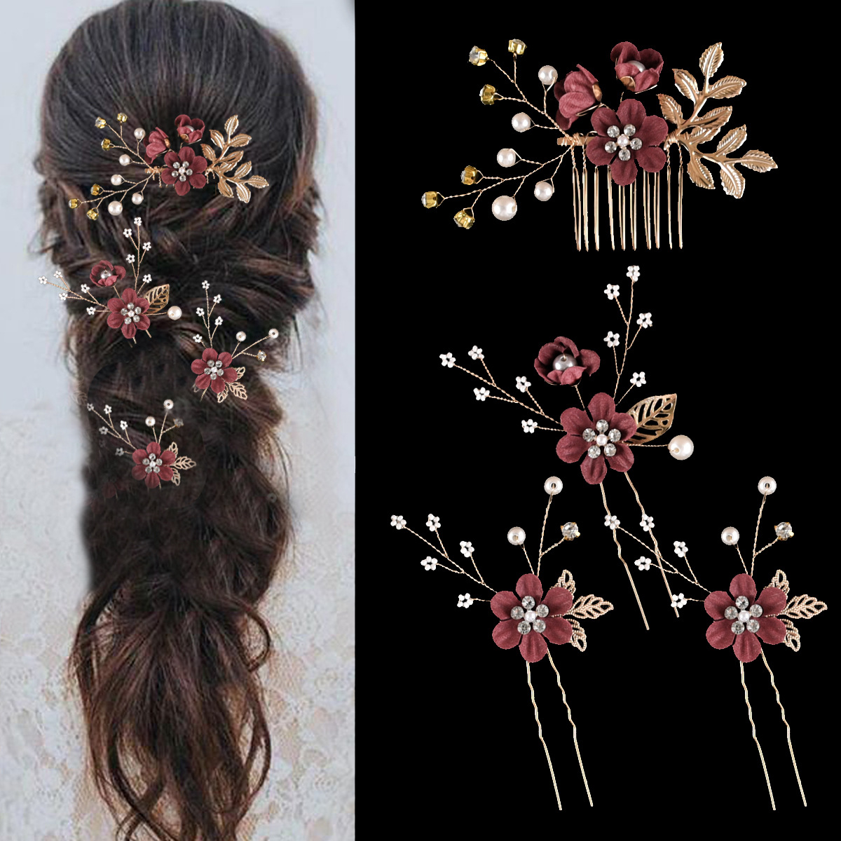 Ensemble exclusif de 4 pièces de vêtements pour femmes, fleurs colorées, ensemble de combinaison de mariage, coiffe, accessoires pour cheveux, lot_voghion.com
