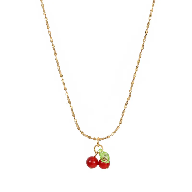 Pendant Necklaces Shoemaking Lovely Cherry Fruit Necklace Stainless Steel Fashion Student Jewelry For Girls Ladies Gift_voghion.com