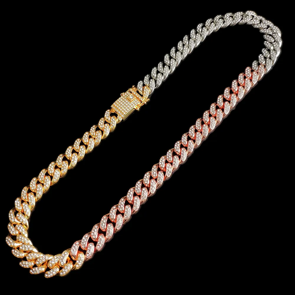 Catene 13MM Rhinestone Iced Ou Miami Cuban Link Chain Collana per uomo donna Hip Hop Argento Colore Gioielli sul collo_voghion.com