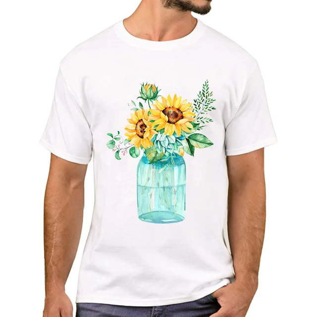 TEEHUB Newest Watercolor Suowers Men T-Shirt Hipster Mason Jar Printed T Shirts Short Sleeve Casual Tshirts Cool Tee_voghion.com