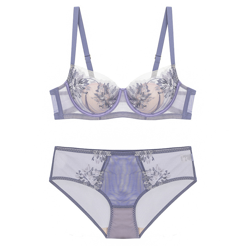 New French style thin rabbit ear cup embroidered lace sexy lingerie small chest display large gathering bra set_voghion.com