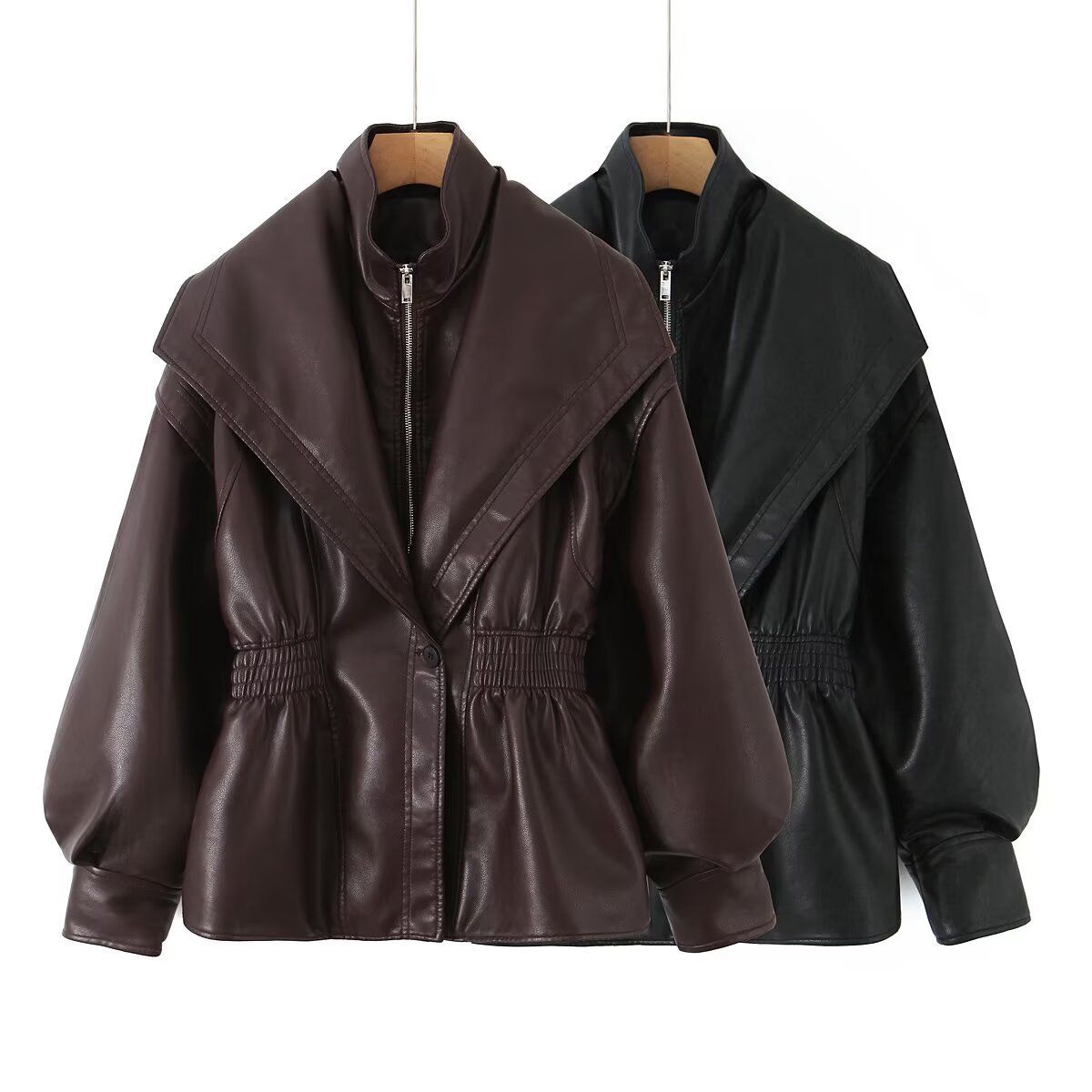 ​Faux Leather Jacket For Women - Fashionable Lapel Design With Puff Sleeves, Versatile Streetwear, & (Sizes S M L)​