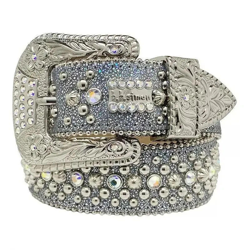 Designer Bb Fashion Mens And Lady Leather Belts Decorated With Colorful Diamonds Chain Belt 3.8 Cm_voghion.com