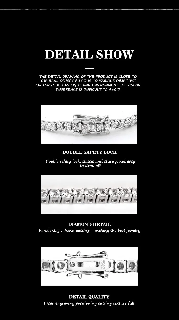 Sterg Sier Moissanit Kette Bracelet Fein Bijouen GRA Zertifikat VVS VS Dia Halskette Hip Hop Stil Tenniskette_voghion.com