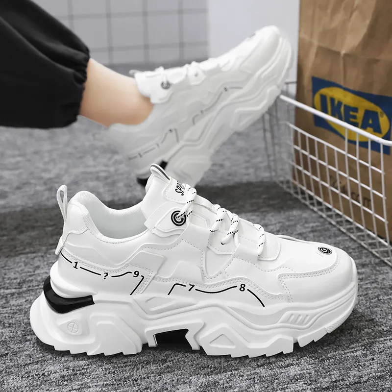 Men New Breathable Korean Version Trendy Versatile Inner Heightened Sneakers Casual Clunky Shoes White Free Shipping_voghion.com