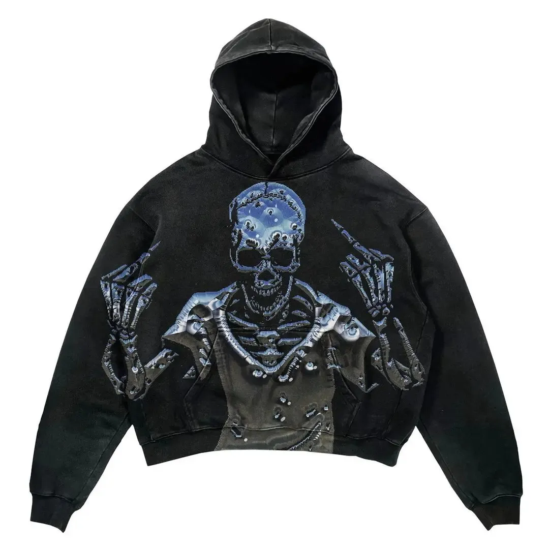 Designer Totenkopf Haruku Übergroßer Buchstabendruck Hochwertiger Hoodie Vintage Streetwear Sweatshirt Goth Jacke Y2k Hoodies Damen 240131_voghion.com