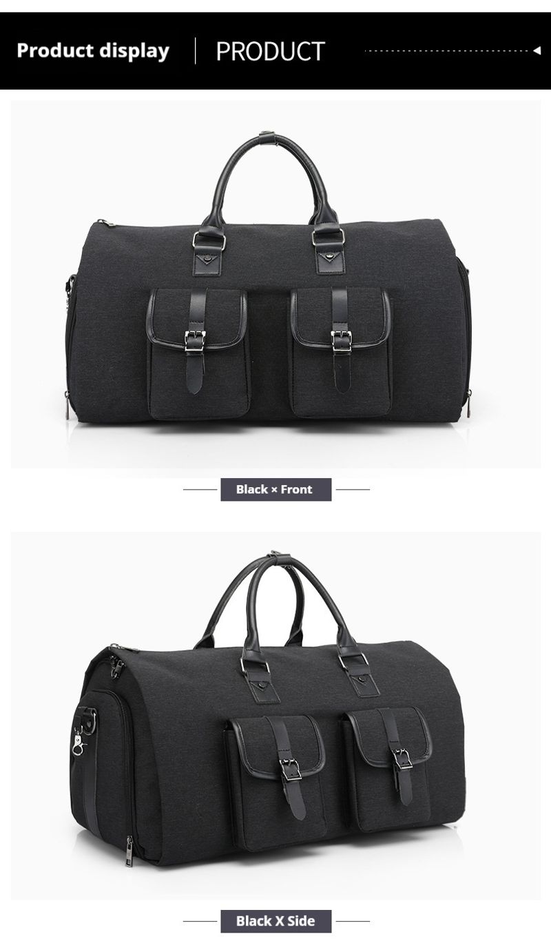 Schwarze neue faltbare Aufbewahrungsreisetasche mit großem Fassungsvermögen, modische wasserdichte Fiesstasche,_voghion.com