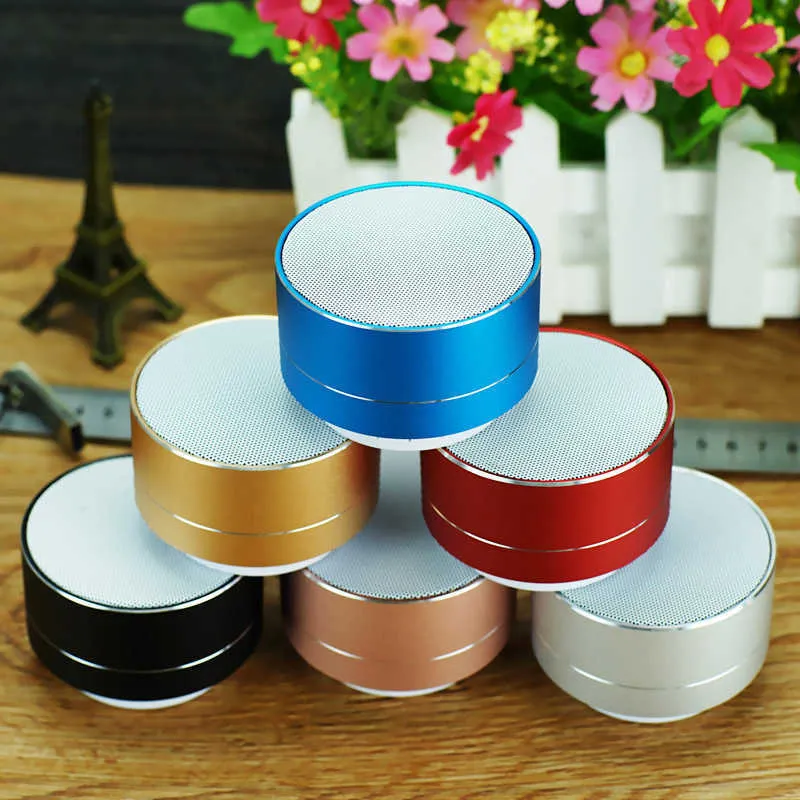 100 pezzi A10 altoparlanti wireless Bluetooth in lega di alluminio, mini altoparlanti portatili in metallo per esterni con luci a LED per telefono_voghion.com