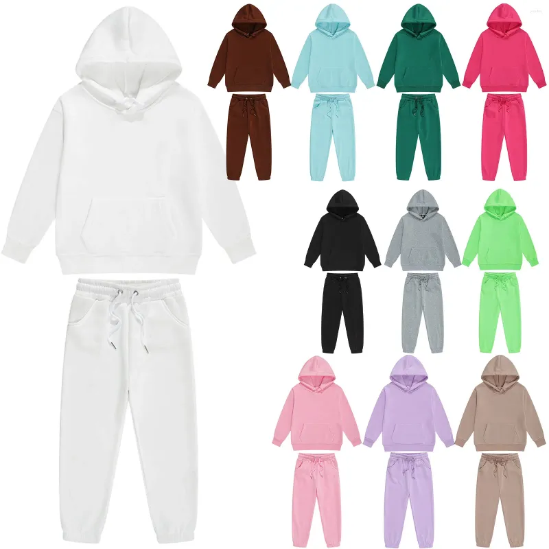 Running Sets Kids Boys Girls 2Pcs Sport Outfits Solid Color Tracksuit Long Sleeve Hoodie With Sweatpants Workout Jogging_voghion.com