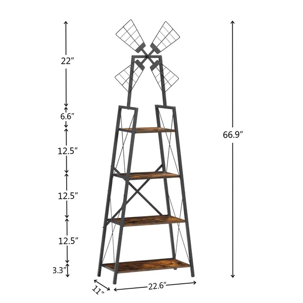 4-Tier Narrow Book Shelf, Bookcase For Home Office, Living Room, Bedroom, Kitchen, Rustic Brown And Black_voghion.com