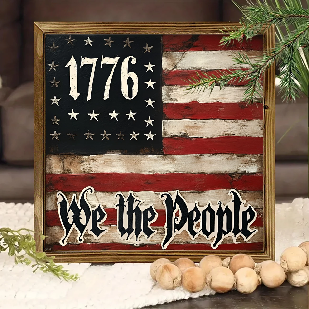Letrero rústico de madera con la bandera estadounidense de 1776: arte de pared rústico para el hogar, la oficina o como regalo patriótico. Fácil de instalar._voghion.com