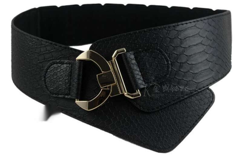New Diagonal Elastic Ultra Wide Waistband With Snake And Crocodile Pattern Decoration For Women's Waist Cover_voghion.com
