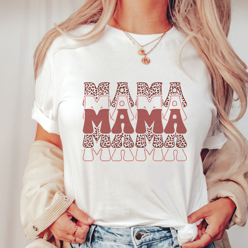 Women's trend mama Mother's Day pattern print round neck short-sleeved T-shirt women's top_voghion.com