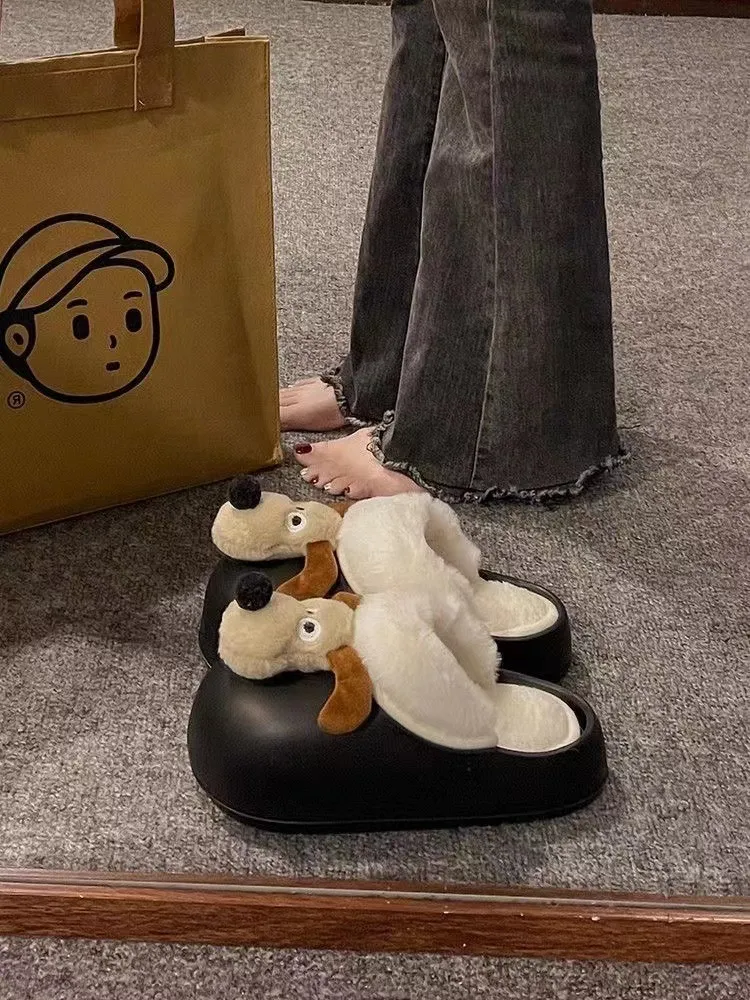 Cartoon Hond Afneembare Waterdichte Winter Leuke Warme Katoenen Pantoffels voor Vrouwen_voghion.com