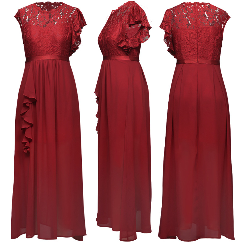 Europäischer und amerikanischer heißer Stil, Abendkleid, Spitzenstil, hoher Taille, langer Rock_voghion.com
