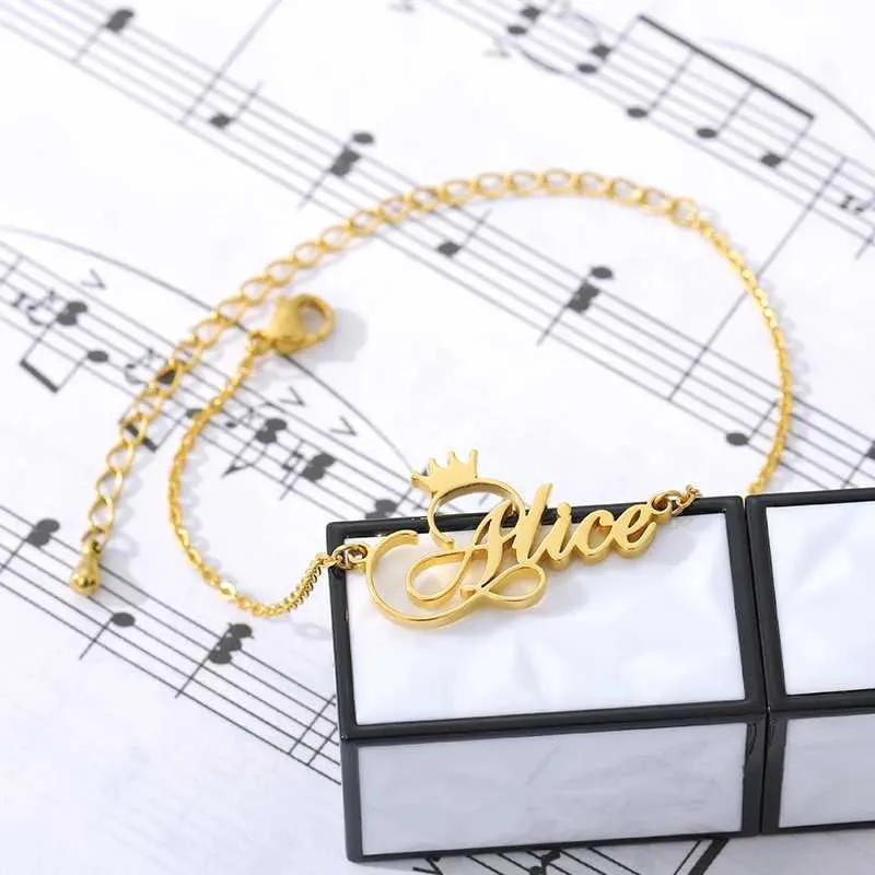 Berlockarmband Cus Crown Personligt Namn Rostfritt Stål Namnskyltarmband För Kvinnor Flickor Berlocker Handgjorda Graverade_voghion.com