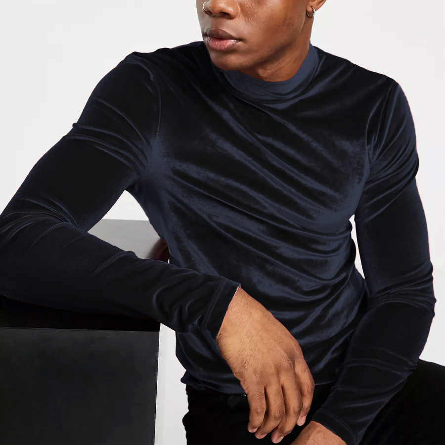 abbigliamento maschile t-shirt a maniche lunghe dolcevita in velluto dorato caldo e versatile top traspirante alla moda camicia da fondo_voghion.com