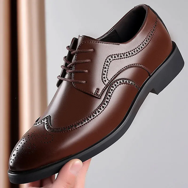 Genuine Leather Formal Oxford For Men Brogue Shoes Sapato Social Mascuo Chaussures Hommes Pointu 240607_voghion.com