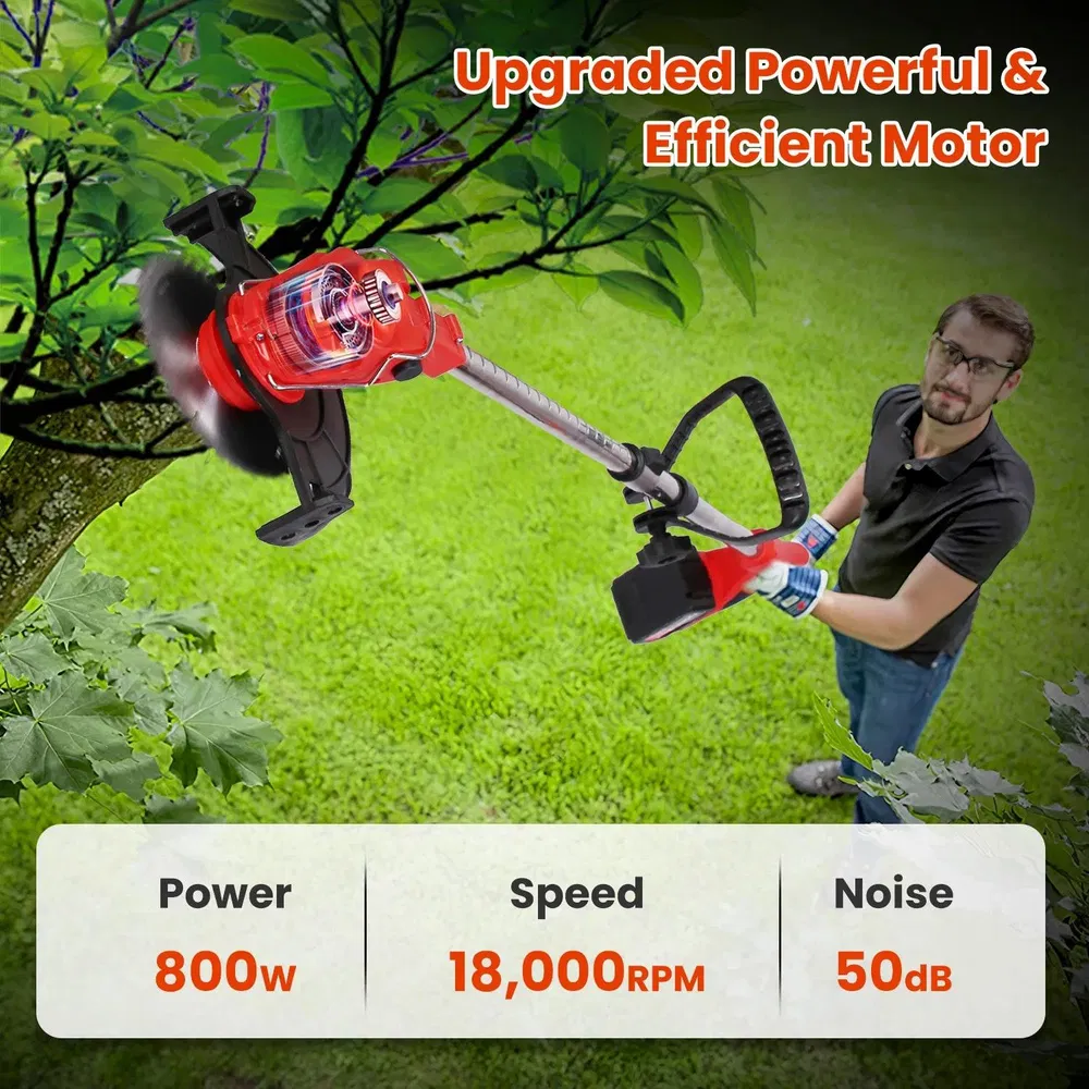 Electric Cordless Grass Trimmer With Wheels, Adjustable Head, Extendable Handle, Rechargeable, 2500mAh Batteries_voghion.com