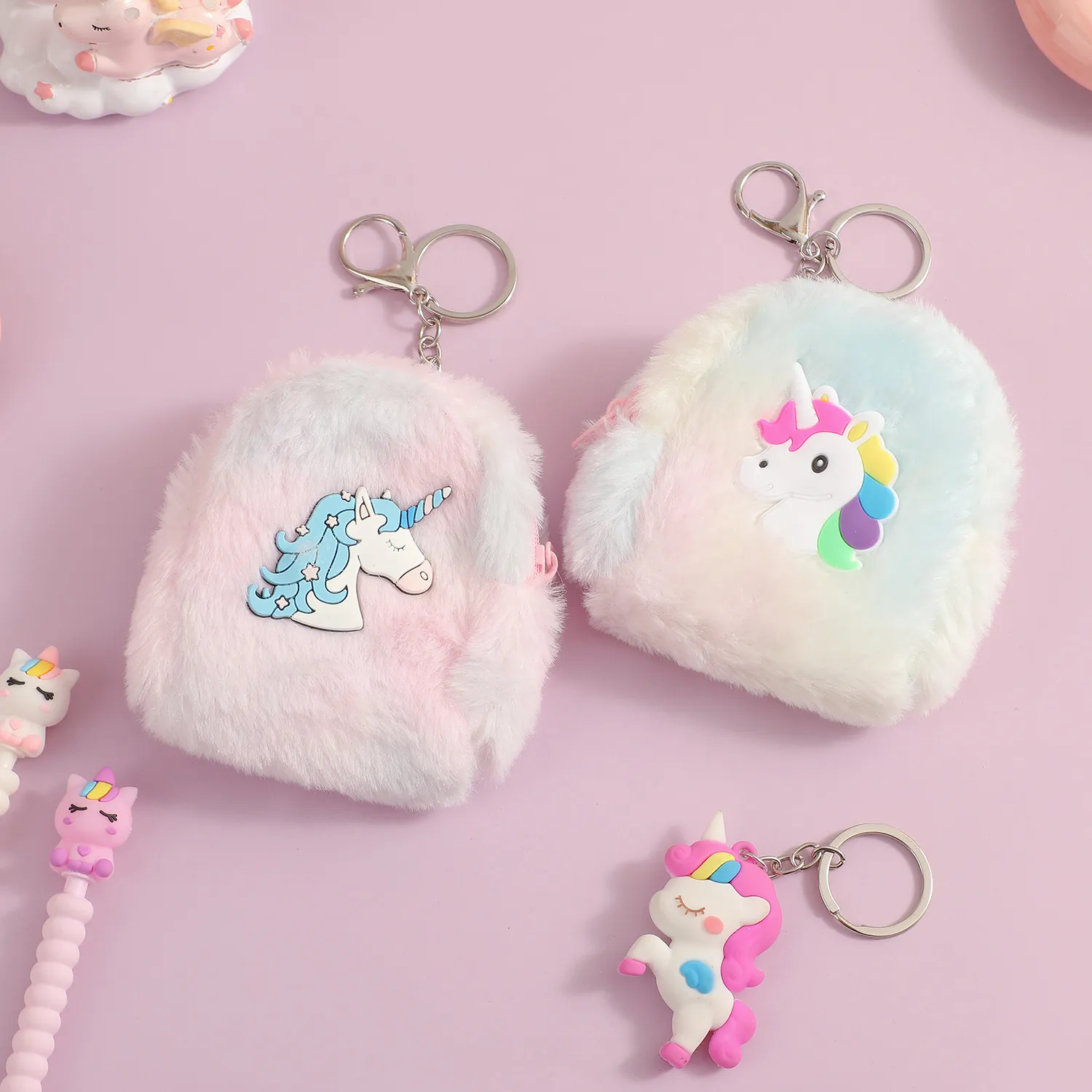 Cartoon Eenhoorn Portemonnee Headset Sleutels Opbergruimte Pluche Sleutelhanger Hanger Muntenbeurs Cadeau Voor Meisjes Tas Hangend Geldbuidel_voghion.com