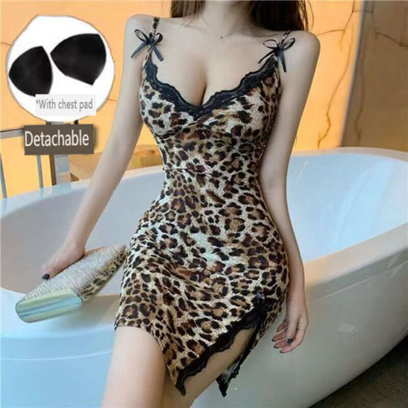 Seksikas pesu, Leopardimustriline supper öösärk, Kirglik kiusatus, Pitsiline vibu, Seksülikond, Suvine flirt_voghion.com