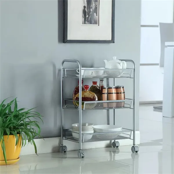 Carrello portaoggetti in metallo a 3 livelli con ruote per cucina da ufficio_voghion.com