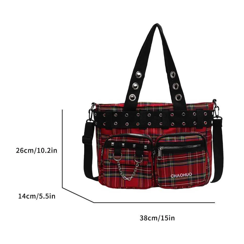 Designer Plaid Handbag Women Punk Shoulder Crossbody Bag Fashion Satchel Purse Queen Red Y2K Street for Travel Shopping_voghion.com