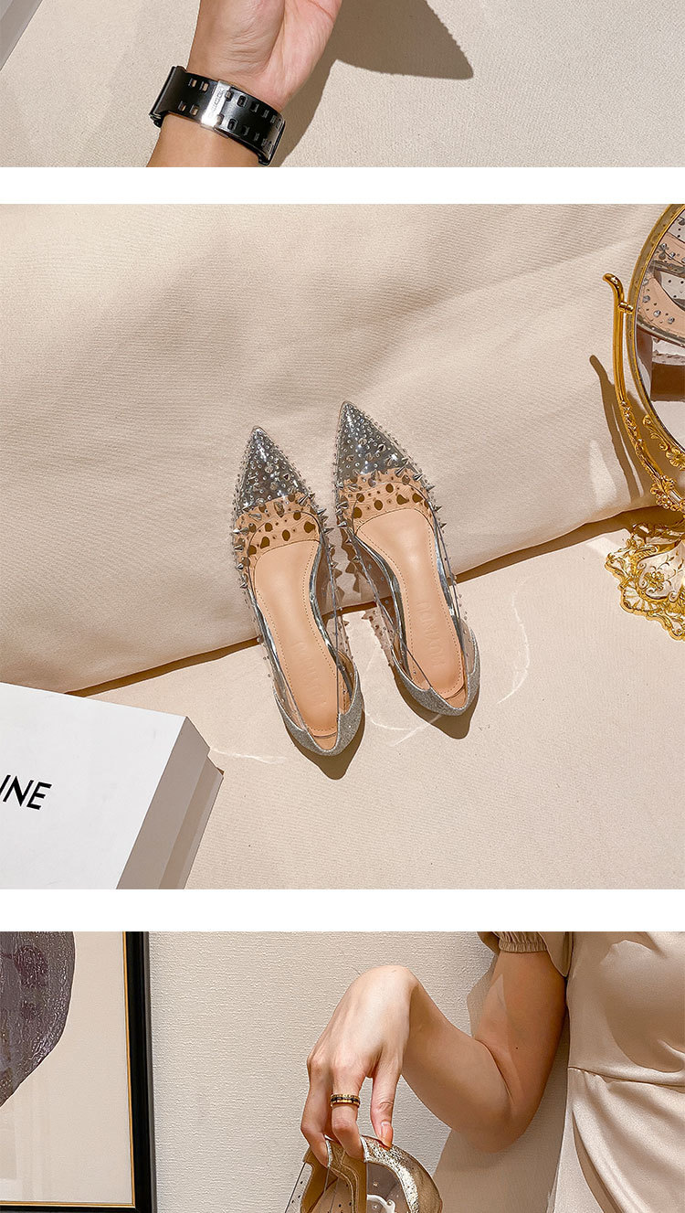 Rivet transparent à bout pointu français avec talons fins et talons hauts, nouveau modèle d'été polyvalent pour femmes 2024_voghion.com