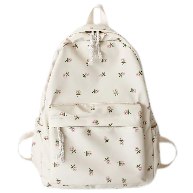 Korean Version Nylon Floral Flower Fashion Junior High School Backpack Travel Bag_voghion.com
