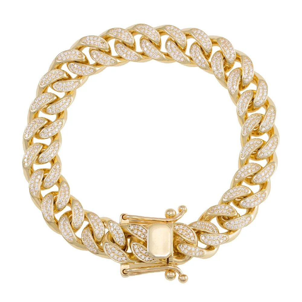 Set Miami Cuban High Jewelry Bangle Bracciale rotondo VVS Moissanite Diamond Link Oro bianco 10K_voghion.com