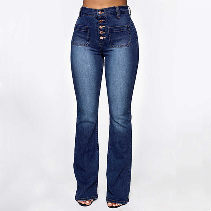 jeans di grandi dimensioni da donna pantaloni in denim a vita alta lavati con tasca applicata_voghion.com