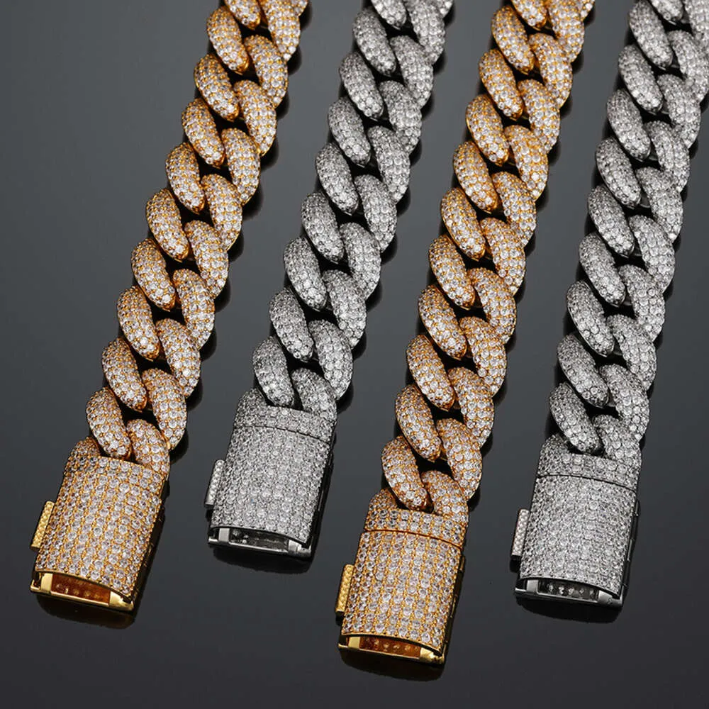 Wholesale Super September Moissanite Cuban Link Chain 14mm-18mm 2 Rows Vvs Sterling Sier Hand Setting Bracelet_voghion.com