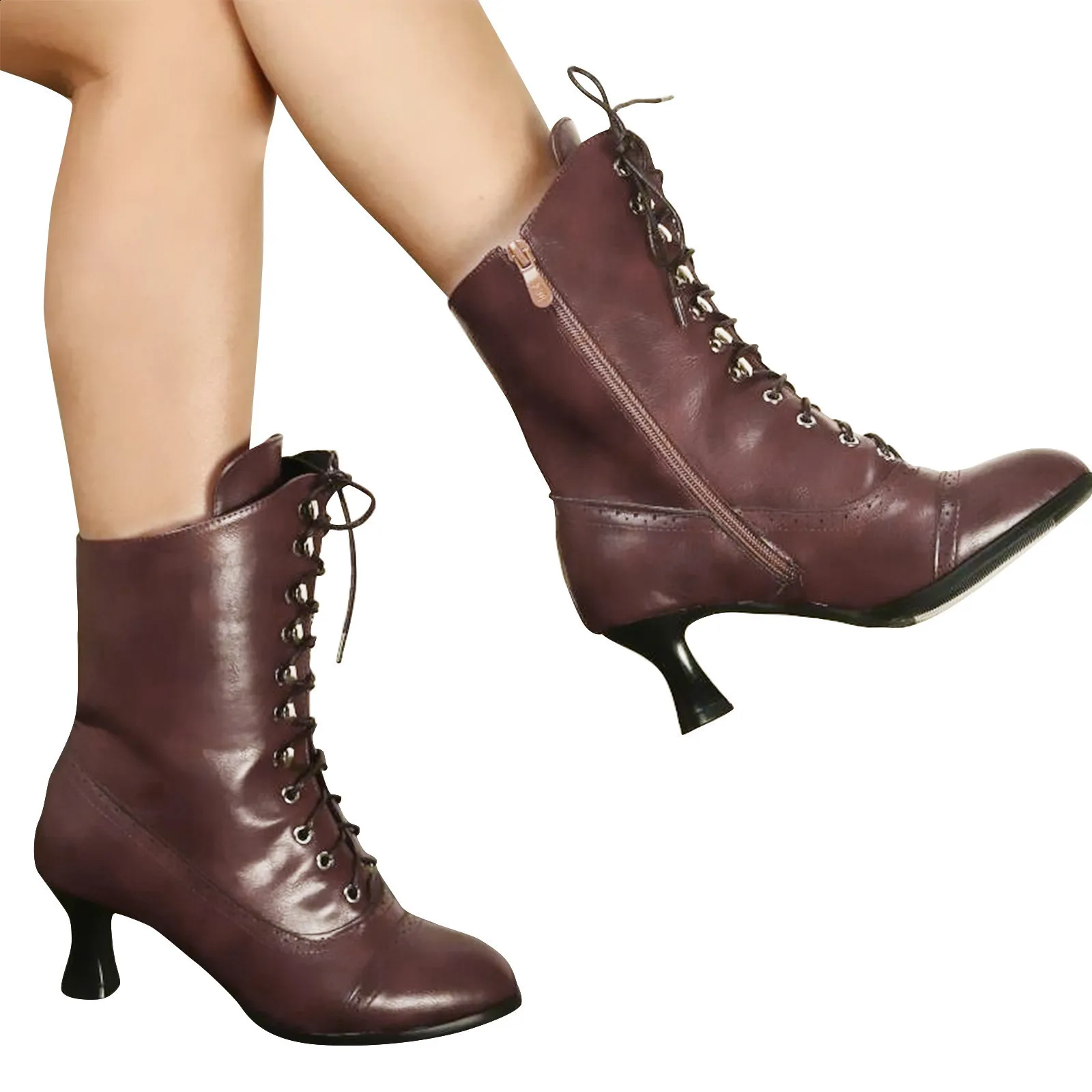 Primavera Inverno Donna Décolleté Qualità Lacci Europei Signore Pu Tacchi Alti Stivali Scarpe Donna Stivaletti 240830_voghion.com