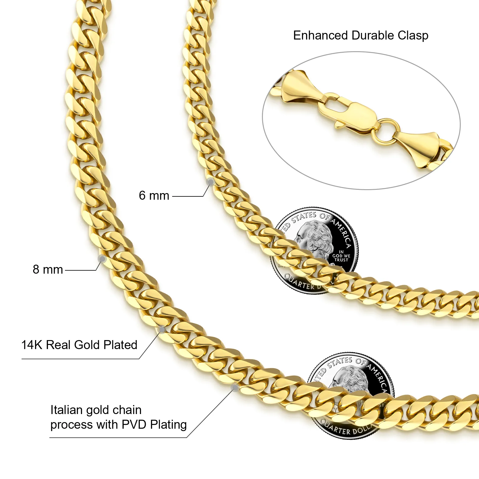 KRKC all'ingrosso 3mm 4mm 5mm 6mm 8mm 14k placcato oro in acciaio inossidabile Miami cubano maglia collana chiusura a moschettone catene da uomo_voghion.com