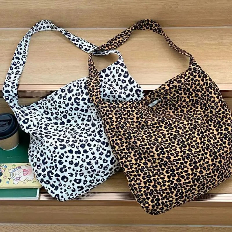 Fashion Canvas Female Handbag Tote Large Capacity Underarm Bag Vintage Leopard Pattern Shoulder Shopping Ba241128_voghion.com