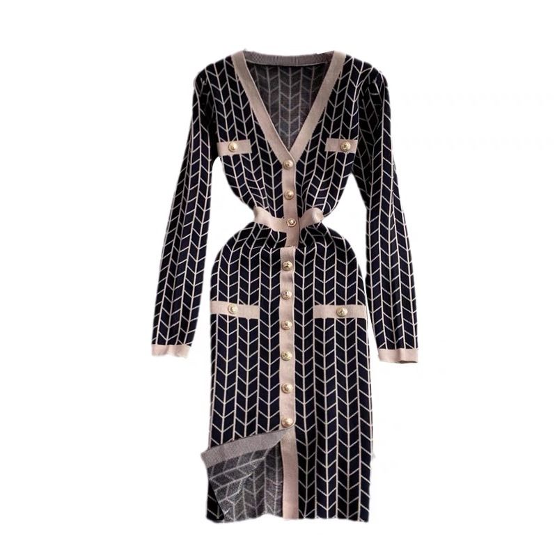 Vêtements de style déesse du tempérament des femmes, pull d'automne, jupe, robe en tricot slim pour femmes_voghion.com