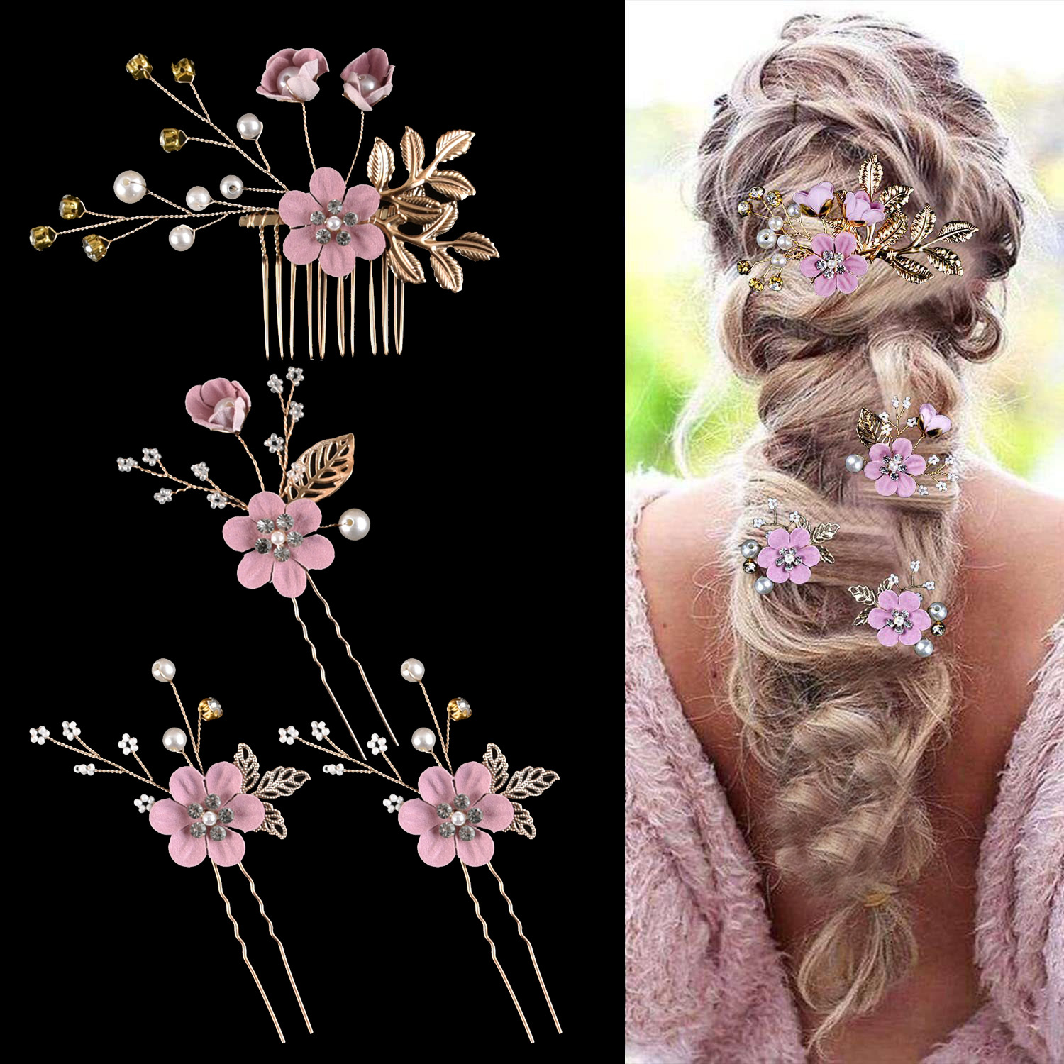 Ensemble exclusif de 4 pièces de vêtements pour femmes, fleurs colorées, ensemble de combinaison de mariage, coiffe, accessoires pour cheveux, lot_voghion.com