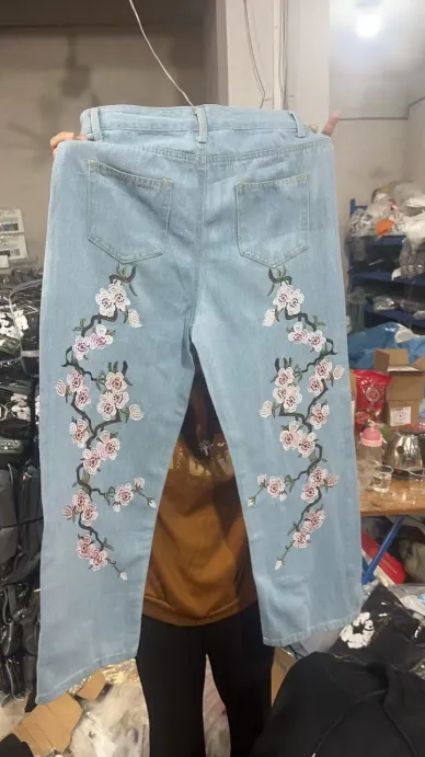 Men's Jeans Y2K Casual Baggy Pants Men Haruku Cherry Blosso Print Pattern Gothic Woen Hip Hop Streetwear Wide Leg_mkmklike.com