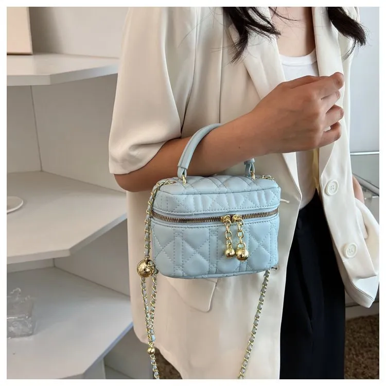 Borse firmate da donna in saldo - Borsa a tracolla con patta quadrata e tracolla a catena, modello Dia Grid_voghion.com