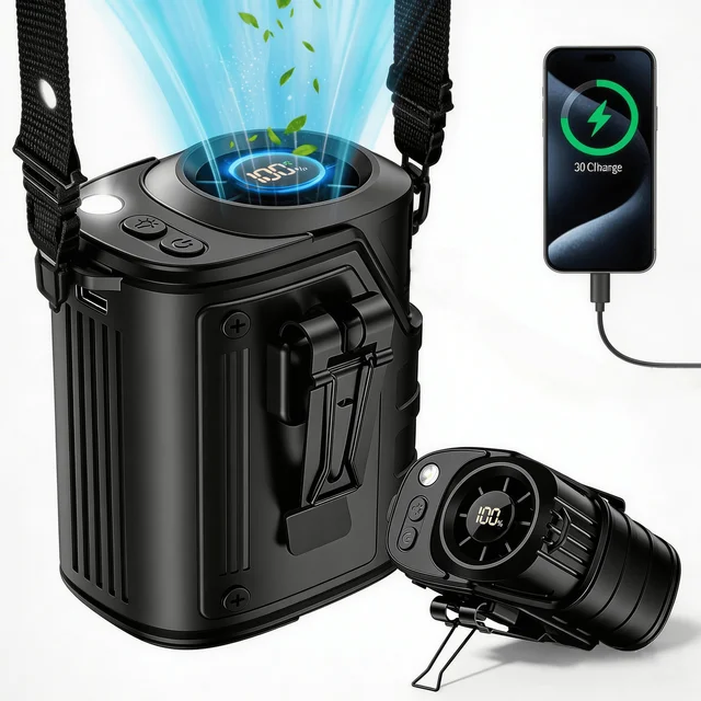 Portable Waist Fan With Power Bank Led Light And Quiet Cooling_voghion.com