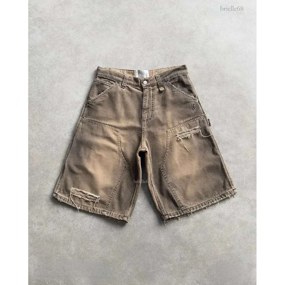 Reaven Summer Hip Hop Ripped Hole Raw Edge Denim Black Blue Wash Punk Work Shorts Vintage Men Women Jorts Y2K Streetwear_voghion.com