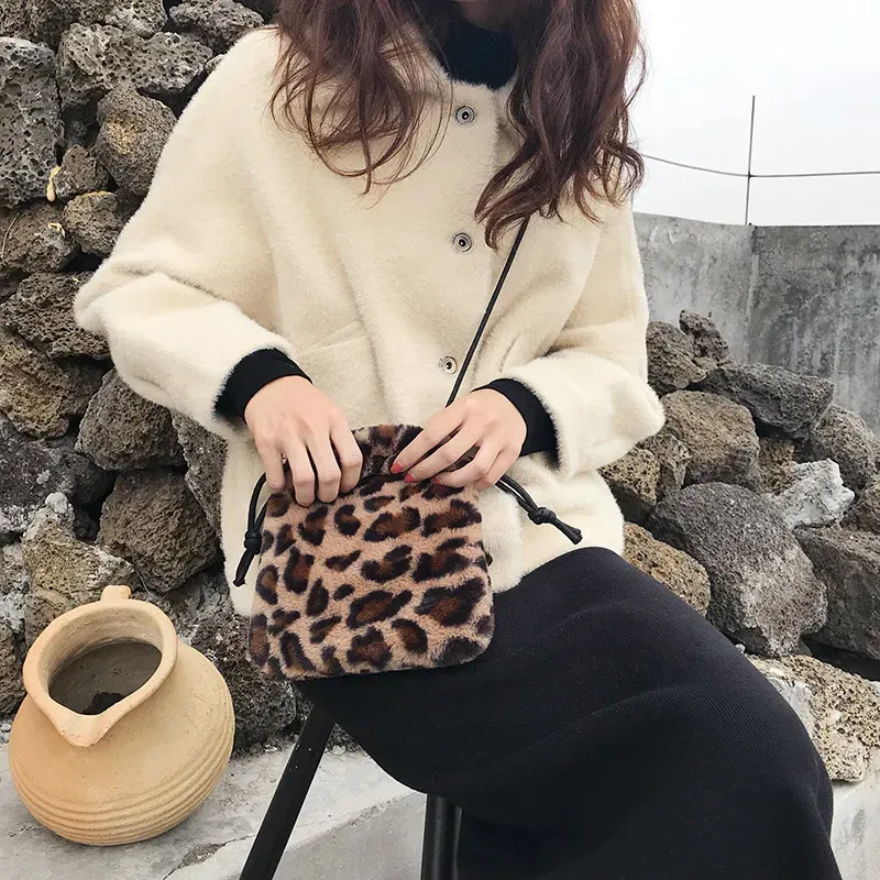 Borsa a tracolla monospalla con coulisse e motivo leopardato retrò per donna, nuova borsa a mano autunno/inverno per il tempo libero_voghion.com