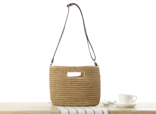 Borsa da spiaggia in stile pastorale con tracolla singola in paglia da donna_voghion.com