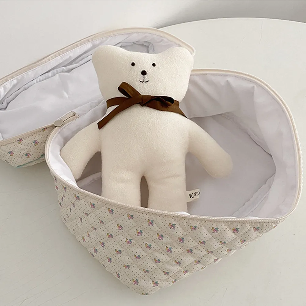 Trousse de toilette coréenne mignonne, portable, zippée, organiseur de voyage, trousse de maquillage matelassée, grande capacité, imprimé floral, pour femmes_voghion.com